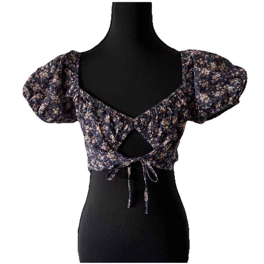 Olivaceous Cottagecore Floral Crop Top Puff Sleeve Womens Medium Boho Peasant